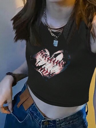 1 st personligt hjärtmönster ärmlös sexig croppad linne