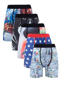 5-Pack Men's Printed Long Boxer Briefs - Multicolor - View 1