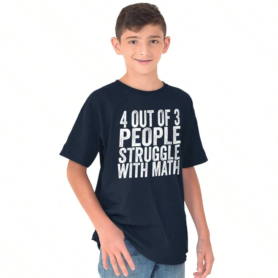 4 Out Of 3 Struggle Math Nerd Humor Crewneck T Shirts Boy Girl - Navy - View 1