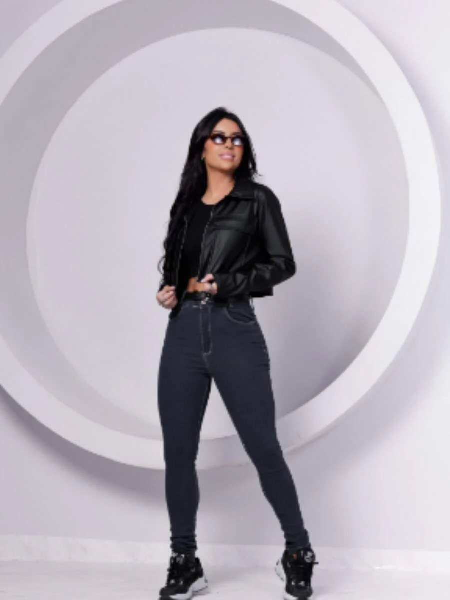 Jacket With Faux Leather Pocket - màu đen - Xem 1