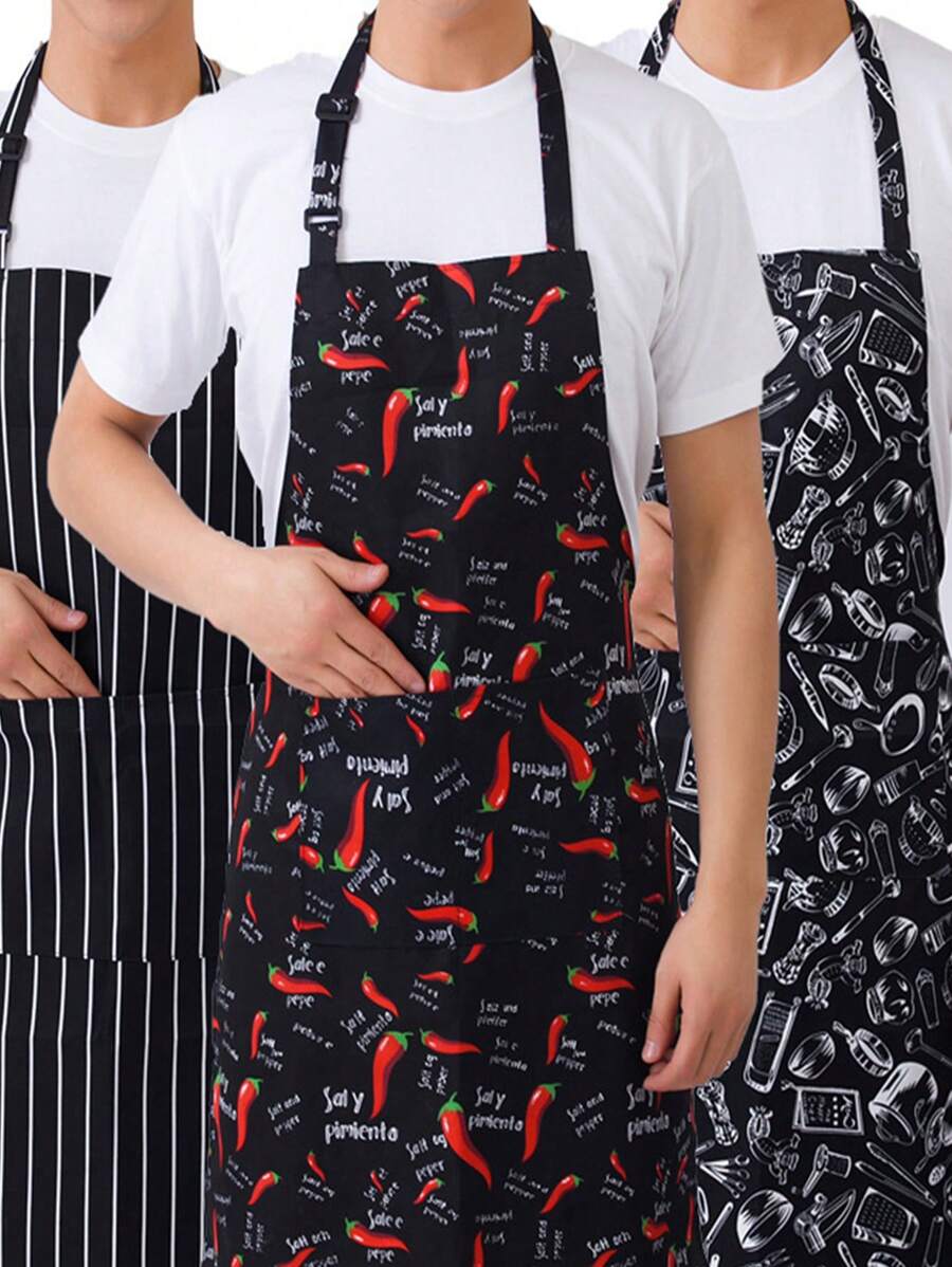 1/3 piezas Delantal tipo babero, delantal con cuello largo para hotel, restaurante, cocina, cafetería, anti-salpicaduras, impermeable - Multicolor - Ver 1