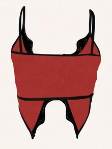 Sexy Lace Camisole Revealing Midriff Innerwear - Red - View 2