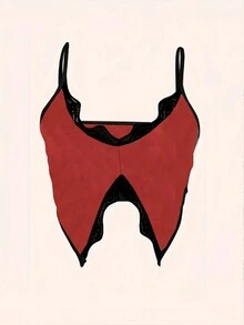 Sexy Lace Camisole Revealing Midriff Innerwear - Red - View 3