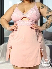 Kit With 6 Plus Size Ana Júlia Pajamas Nightgowns Casual Sensual Feminine Plain With Lace And Side Slits Elegant Comfortable Ideal For Nights Large Size Sleepwear Models Curves Style - 彩色 - 查看 8