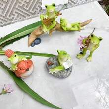 1 pieza Figurita decorativa de ranita linda para maceta de plantas suculentas, paisaje en miniatura - Multicolor - Ver 5