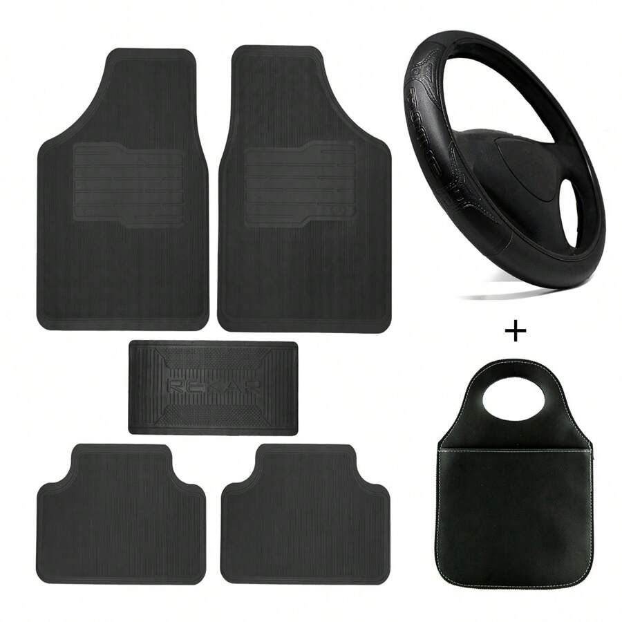 Universal Car Mat + Steering Wheel Cover + Personalized Trash Bin