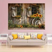 1 pieza Fondo de fotografía con girasoles de primavera, escena de jardín en el alféizar de la ventana, fondo de paisaje disperso, pancarta de fiesta de cumpleaños dulce, fondo de estudio, suministros de decoración para fiestas, suministros de decoración para el hogar, suministros de decoración navideña - Multicolor - Ver 5