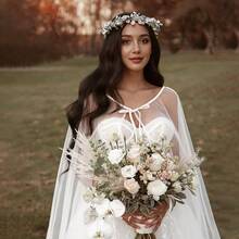 1pc Four Seasons Solid Color Mesh European American Thin Bridal Veil, Wedding Gown Accessory, Long Trailing Elegant Runway Shawl Cloak Cape - Multicolor - View 1