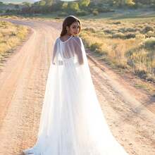 1pc Four Seasons Solid Color Mesh European American Thin Bridal Veil, Wedding Gown Accessory, Long Trailing Elegant Runway Shawl Cloak Cape - Multicolor - View 3