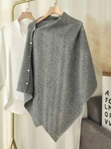 1pc Bohemian Style Polyester Knit Shawl Poncho With Button Closure, Spring/Autumn - Multicolor - View 14