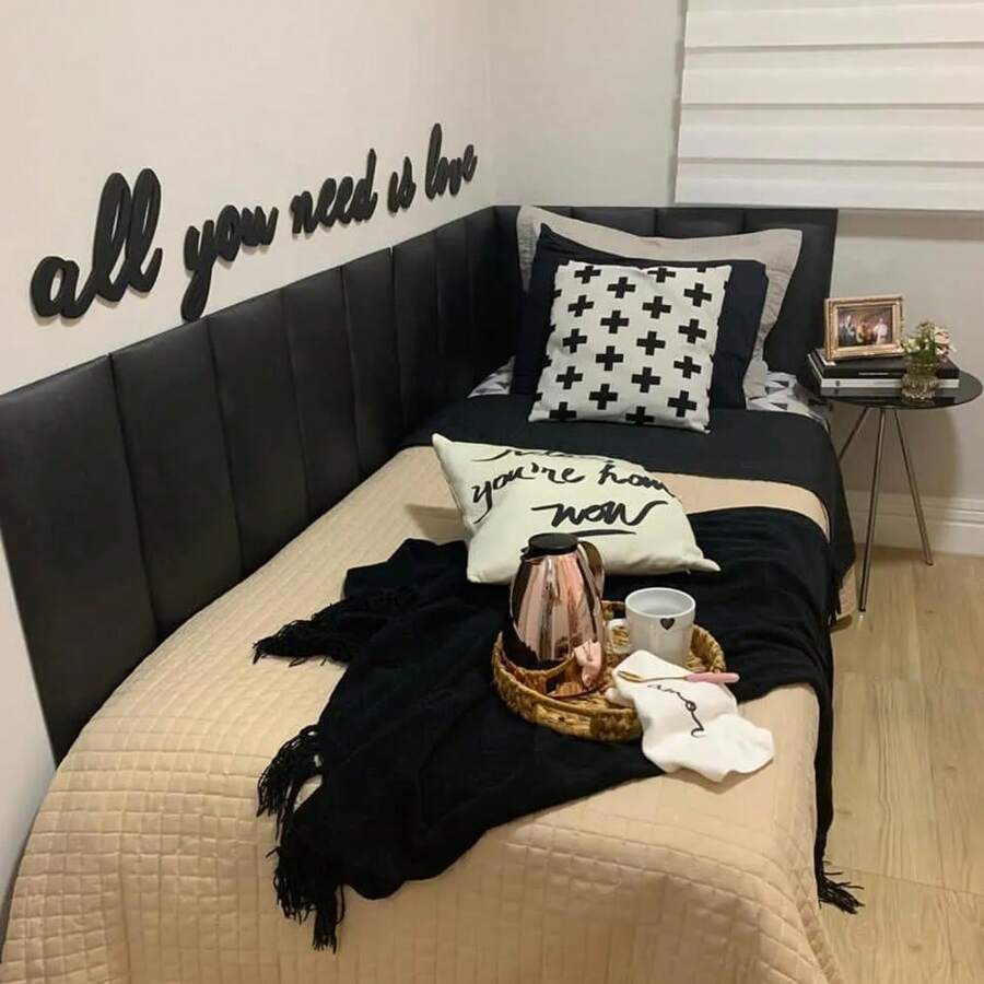 Modulated Upholstered Single Bed Headboard Box 1.00mx45cm - 黑色 - 查看 1