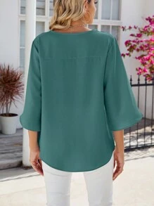 Women's Casual Chiffon Blouse Loose Top 3/4 Ruffled Sleeve V Neck Summer Dressy Shirt Basic Tunic Tops Ruffle Split Sleeve Flowy T-Shirts For Leggings - Green - View 5