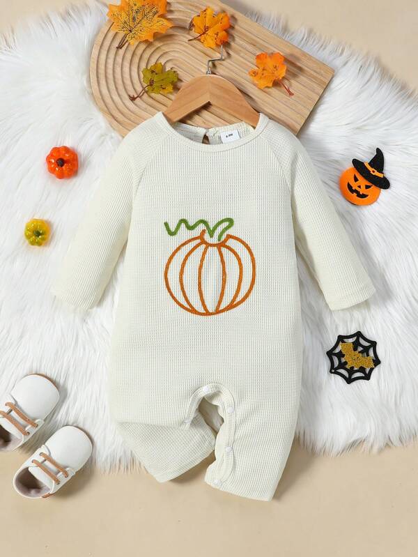 Baby Boy 1pc Comfortable Embroidered Waffle Design Zippered Romper