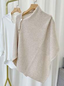 1pc Bohemian Style Polyester Knit Shawl Poncho With Button Closure, Spring/Autumn - Multicolor - View 9