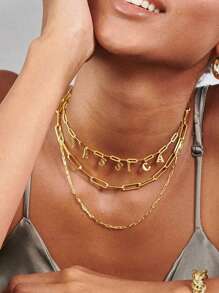 Jewelry Customization Hot Selling Custom Letter Necklace DIY Letter Combination Name Pendant Necklace Stainless Steel Mirror Electroplating Custom Necklace, Including Gift Box, For Friends, Family, Lovers Gifts-Gold