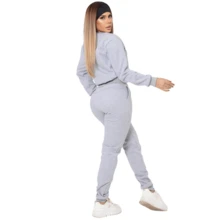 Women's Set Cropped Sweatshirt Long Sleeve Printed Kit - 灰色 - 查看 3