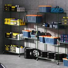 6 Tier Wire Shelving Unit, 6000 LBS NSF Height Adjustable Metal Garage Storage Shelves With Wheels, Heavy Duty Storage Wire Rack Metal Shelves - Black - 綠+鐵+塑料 - 查看 5