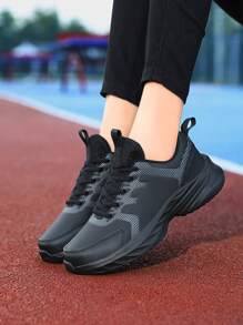 Zapatos deportivos negros para mujer Zapatos deportivos casuales con cordones de unicolor Zapatos deportivos antideslizantes de suela blanda para caminar Zapatos deportivos impermeables con cordones para mujer Zapatos deportivos casuales para correr en carretera Zapatos deportivos casuales ligeros y cómodos para viajes al aire libre y caminatas - Negro - Ver 3