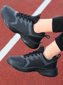 Zapatos deportivos negros para mujer Zapatos deportivos casuales con cordones de unicolor Zapatos deportivos antideslizantes de suela blanda para caminar Zapatos deportivos impermeables con cordones para mujer Zapatos deportivos casuales para correr en carretera Zapatos deportivos casuales ligeros y cómodos para viajes al aire libre y caminatas - Negro - Ver 5