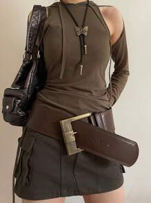 1pc Women Vintage Wide PU Leather Waist Belt Summer, School Fall, Autumn, Halloween