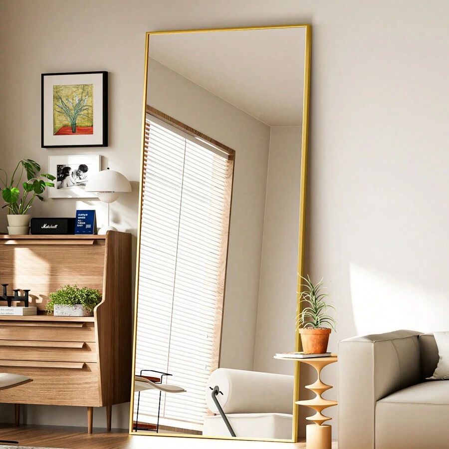 71"X26" Full Length Mirror, Floor Mirror With Stand, Large Wall Mirror With Aluminum Alloy Frame, Free Standing, Hanging, Or Leaning, Full Body Mirror For Bedroom, Living Room, Dressing Room, Gym, Gold - 金色 - 查看 1