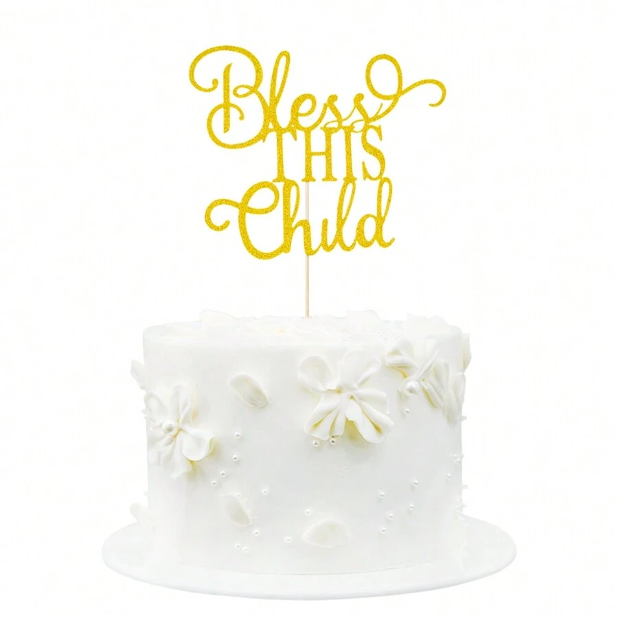 1pc  Christening Cake Decoration Supply Cake Topper For First Holy  Party  Baptisim Cake Topper - Gold - View 1