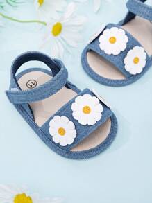全新花卉帆布软底婴儿凉鞋 - 藍色 - 查看 3