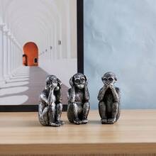 1 set/3 piezas Artesanía de resina Tres monos sabios decoración de sobremesa escultural - Multicolor - Ver 5