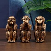 1 set/3 piezas Artesanía de resina Tres monos sabios decoración de sobremesa escultural - Multicolor - Ver 1