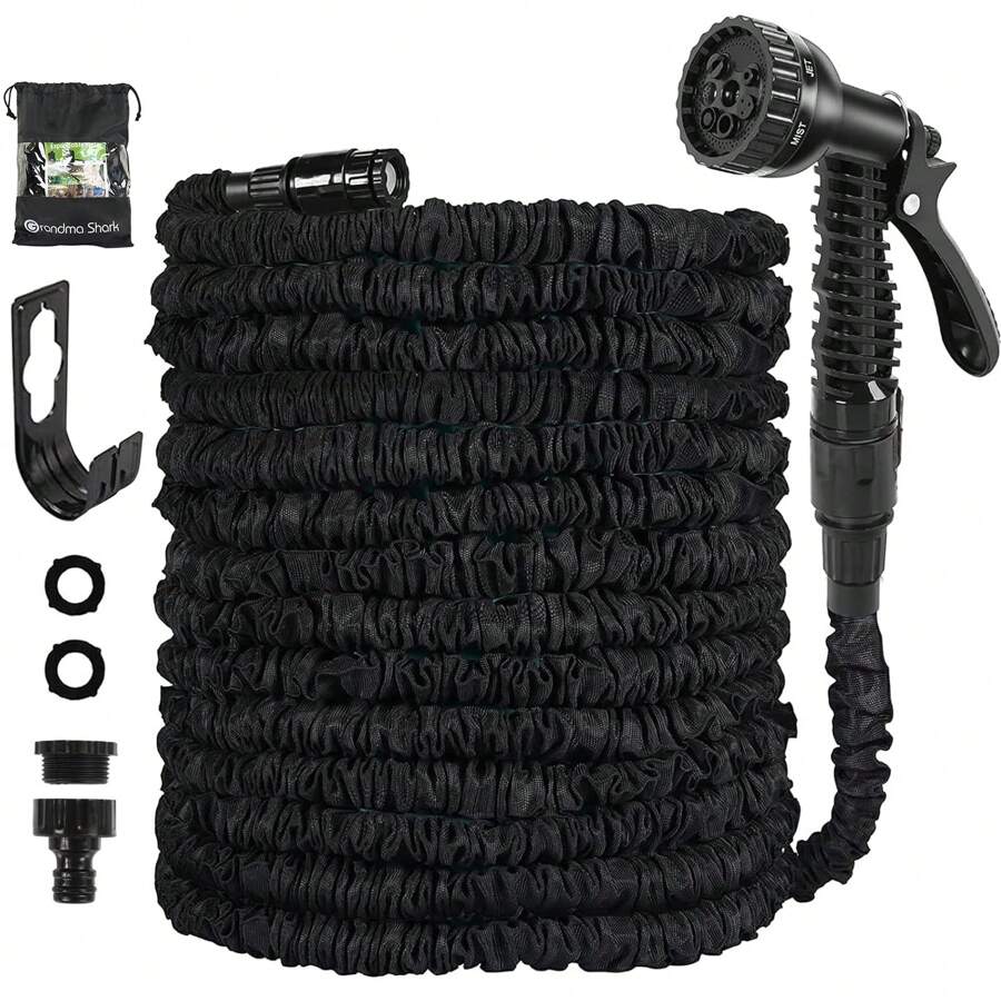 GRANDMA SHARK Garden Hose 15m Hose Pipes With 7 Modes Expandable Hose Pipe With Water Spray Gun Hosepipes For Garden, Magic Water Pipe Garden Hose Reel - Black - View 1