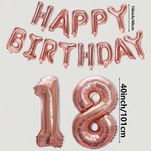 15 piezas Globos con letras y números del "Feliz cumpleaños", globos de aluminio con números de 40 pulgadas y globos de aluminio con letras "Feliz cumpleaños" de 16 pulgadas, apropiado para decoraciones de fiesta de cumpleaños para crear un ambiente de fiesta - Oro rosa - Ver 2