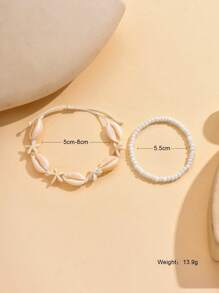 2pcs/Set Bohemian Beach Style Beaded Seashell & Starfish Handmade Bracelet Set For Women