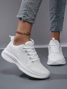 女士春季新款时尚透气防滑耐磨纯色休闲运动跑步健身房健身学生休闲小白鞋