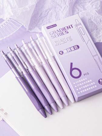 6支/套按压中性笔，ST笔尖0.5mm黑色墨水，渐变色笔筒，书写流畅，适合办公室和学校的返校用品（新旧包装随机发货）