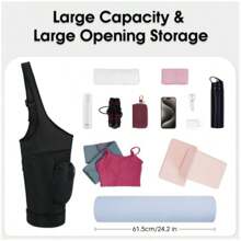 运动健身瑜伽垫袋，大开口长手提瑜伽垫收纳袋，带防水湿袋和抽绳水瓶袋 - 彩色 - 查看 4