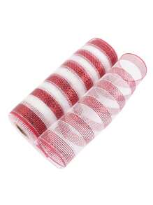 1 Roll Christmas Poly Mesh Ribbon, 10 Inch X 10 Yard Metallic Poly Mesh Ribbon Red And White Glitter Foil Mesh Ribbon Decorative Mesh Rolls For DIY Wreath Crafts Christmas Party Decoration Home Decor Christmas Decorations Room Decor Winter