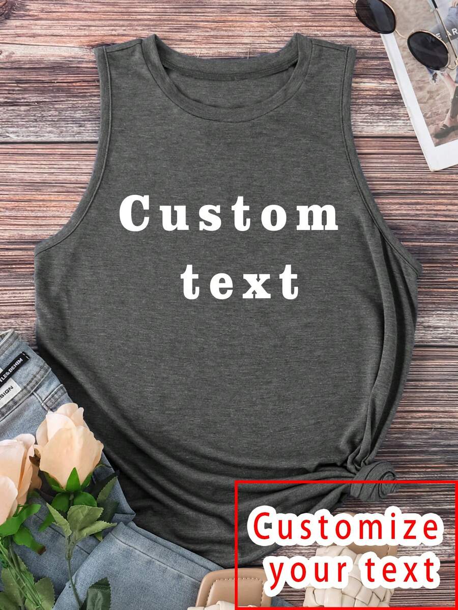 Personalized Christmas And Thanksgiving Apparel, Custom Women's Crew Neck Tank Top - Add Your Own Photos And Text (Family Photo/Selfie/Slogan/Quote) To Design Your Own Customized Printed Cute Tank Tops, Custom T-Shirts, Anniversary Gifts, Birthday Gifts, Best Friend Gifts - Dark Grey - View 1