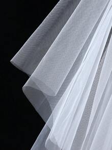 Velo nupcial blanco elegante de múltiples capas, de longitud a la cintura, adecuado para bodas (los pendientes usados por el modelo no están incluidos), verano, playa - Blanco - Ver 6