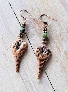 2 piezas Pendientes geométricos retro bohemios con cuentas de metal y piedras naturales multicolor para mujeres, fiestas, uso diario, regalo