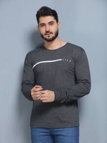 Men's Long Sleeve T-Shirt Basic Blouse Without Hood LIFE Print - Dark Grey - View 4