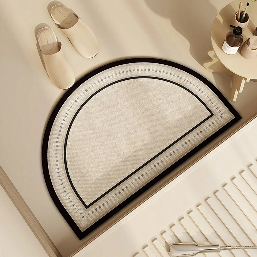1pc Printed Semi-Circle Shaped Doormat, Suitable For Bathroom Entrance, Sink Area, Kitchen, Balcony, Bar Counter, Etc. Silica Gel Absorbent Cushion Mat, Washable (Spot Clean). Entrance Mat, Moroccan Bath, Easter, Waterproof Easy-To-Clean Kitchen Mat, Anti-Slip Mat