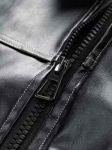 Men's Autumn Turndown Collar Contrast Stitching PU Leather Rave Jacket - Black - View 4