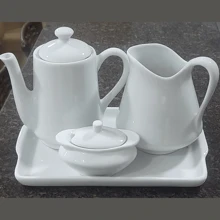 Coffee And Tea Set Set Table, Tray + Long Spout Teapot 550ml + Sugar Bowl 100ml + Milk Jug 700ml - Porcelana Kit - White - View 3