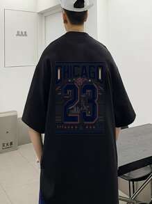 Men's Oversize T-Shirt Chicago 23 Streetwear T-Shirt Premium Oversized Shirt 100% Cotton - 黑色 - 查看 1