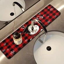 1pc Christmas Pattern Absorbent Faucet Drying Mat, Vintage Coffee Water Absorption Quick Dry Mat, Waterproof Anti-Slip Bathroom Kitchen Countertop Faucet Drying Pad, Office Commercial Farm Home Faucet Decor Mat,Home Decor,Christmas Decor,Party Supplies