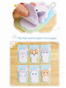 2 件装卡通可爱动物形状便签自粘式记号笔书签 30 张/本学校用品 - 彩色 - 查看 6