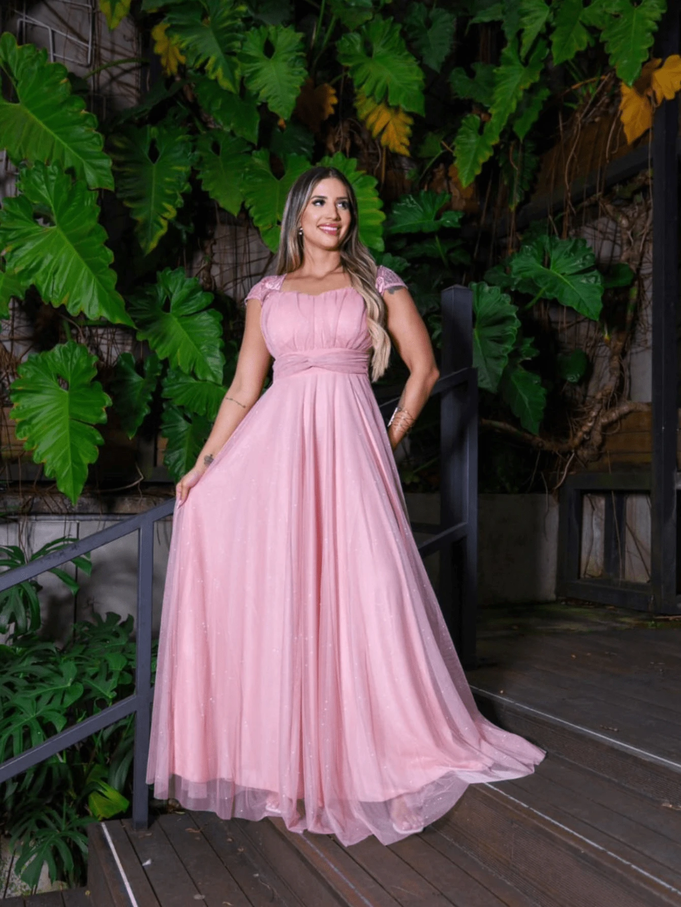 Long Bridesmaid Congress Graduation Party Dress With Embroidered Sleeve - Rusty Rose - View 1