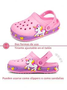 Sandalias chanclas luz LED de verano niña comodos para deporte y playa diseño unicornio - Rosa - Ver 2