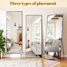 71"X26" Full Length Mirror, Floor Mirror With Stand, Large Wall Mirror With Aluminum Alloy Frame, Free Standing, Hanging, Or Leaning, Full Body Mirror For Bedroom, Living Room, Dressing Room, Gym, Gold - 黑色 - 查看 5