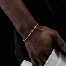 1 pieza Pulsera de cuerda retorcida de acero inoxidable plateado y dorado, simple y de moda, adecuada para uso diario, citas y como regalo de joyería